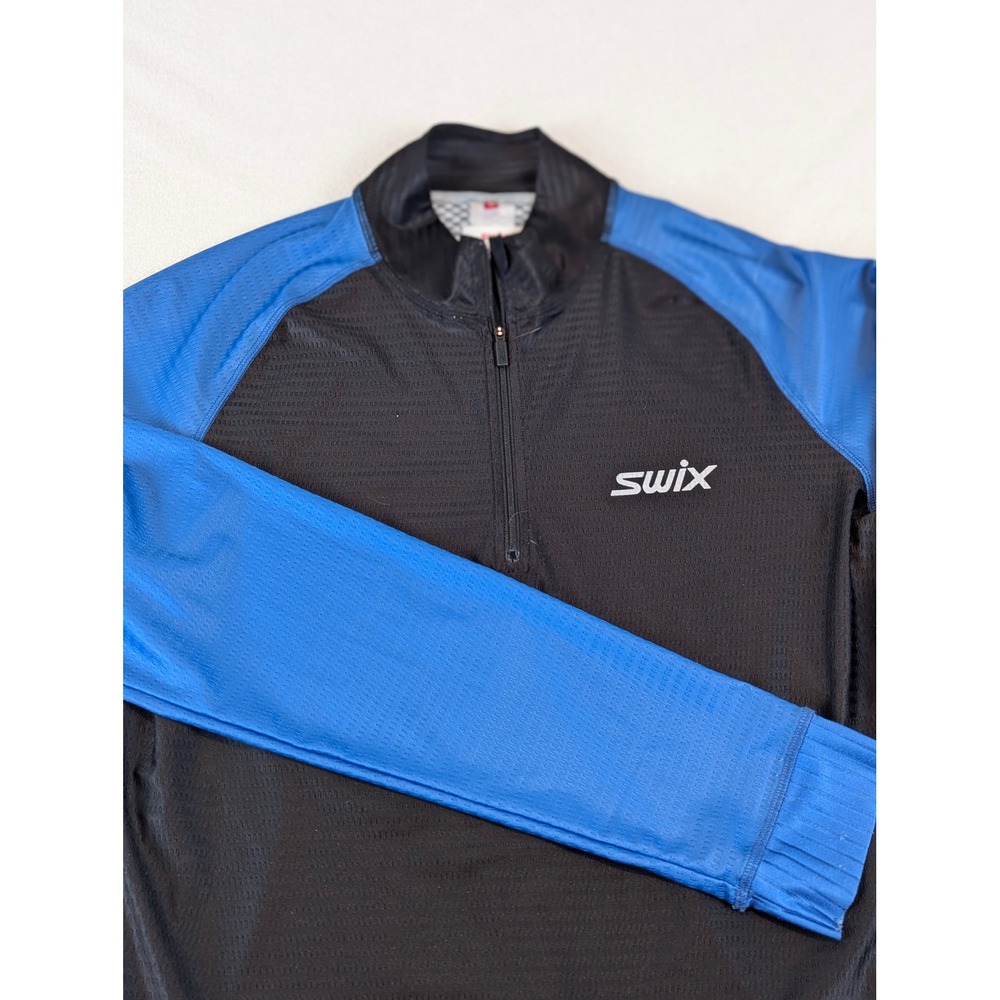 Swix Men's Black Blue Long Sleeve Athletic Performance 1/4 Zip Top XL